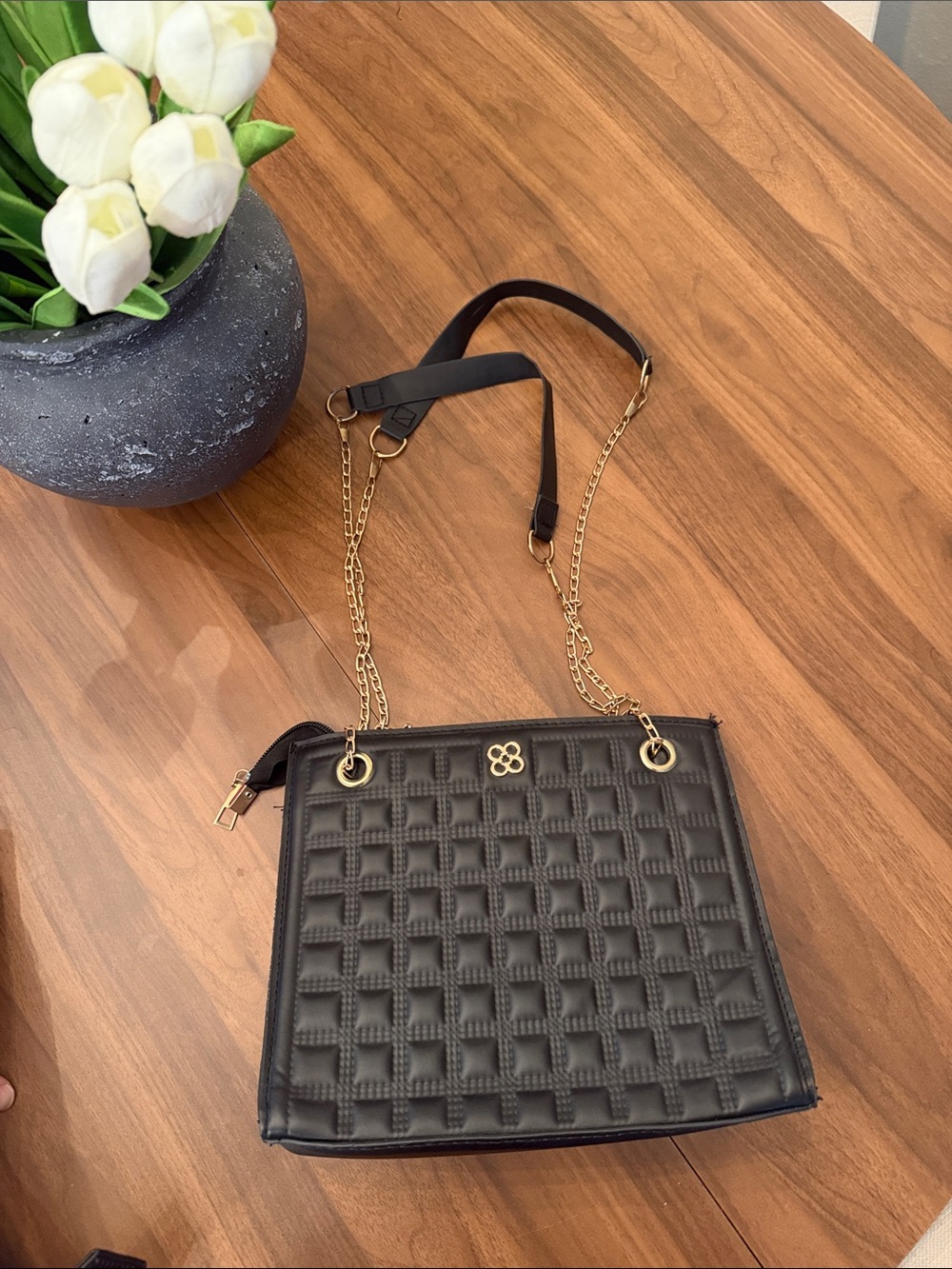 Black Quilted Chain-Handle Women's Crossbody Bag